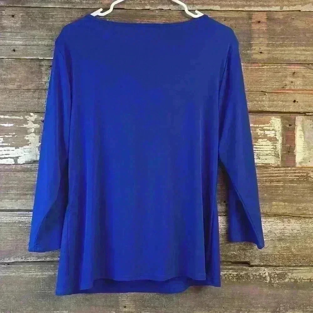 Carmen Blue Ladies Blouse, Size XL with cute gold zipper features at shoulders. - Picture 2 of 4